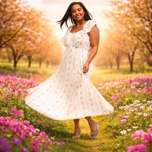 Torrid 2X Cream Floral Maxi Dress Lace Sweetheart NWT Cottage